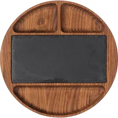 Менажница «Нова» 4 секции круглая, вставка из натурального сланца дуб D=25,H=3см, изображение 2