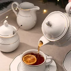 Молочник «Афродита» фарфор 300мл D=60,H=105,L=130мм белый,золотой, изображение 3