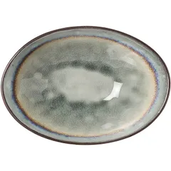 Salad bowl oval  ceramics , H=50, L=195, B=130mm  beige, blue.