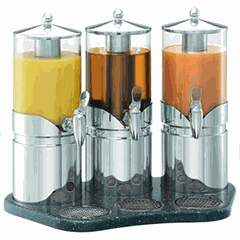 Dispenser for cold drinks triple  stainless steel  silver, transparent.