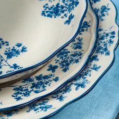 Тарелка глубокая «Фиори» фарфор 0,5л D=20см слон.кость,синий, изображение 3