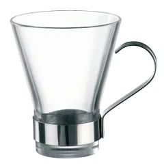 Tea cup “Epsilon” with metal cup holder  glass  320 ml  D=93, H=112mm  clear.