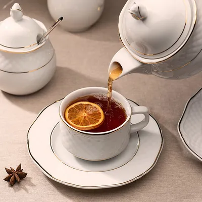 Чашка чайная «Афродита» фарфор 190мл D=80,H=55мм белый,золотой, Цвет второй: Золотой, изображение 4