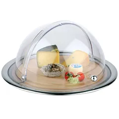 Поднос фуршетный для сыра с крышкой сталь,дерево D=45,H=23см металлич.,бежев., изображение 2