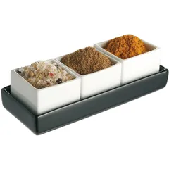 Set of containers for seasonings on a stand [3 pcs]  porcelain, plastic , H=35, L=130, B=50mm  white, black
