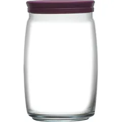 Round jar with a lid “Cheshnya”  glass, plastic  1.1 l  D=94, H=163mm  clear, violet.