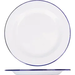 Small enameled plate  steel  D=20cm  white, blue