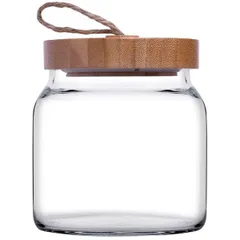 Round jar with “Woody” lid  glass, wood  0.575 l  D=90, H=95mm  clear.