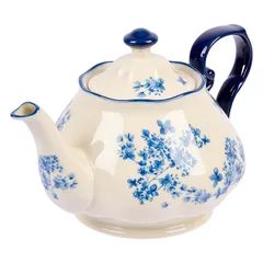 Чайник заварочный «Фиори» фарфор 0,8л ,H=14,L=25,7,B=17см слон.кость,синий, изображение 2