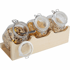 Set of buffet containers “Good Morning” on a stand [3 pcs]  glass, wood , H=13.5, L=43, B=17 cm  transparent, beige