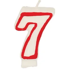 Birthday number candle “7” wax ,H=16,L=144/74,B=80mm white,red