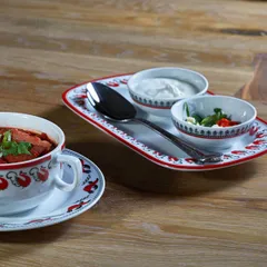 Розетка «Мезень» Классический Веточка для варенья фарфор 80мл D=86,H=35мм белый,красный, изображение 3