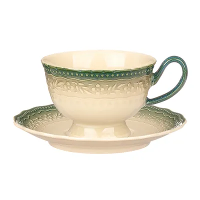 Чайная пара «Эйфория» фарфор 220мл бежев.,зелен.