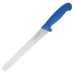 Bread knife  stainless steel, plastic , L=38/23, B=3cm  blue, metal.