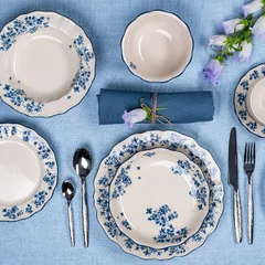 Тарелка глубокая «Фиори» фарфор 400мл D=22см слон.кость,синий, изображение 3