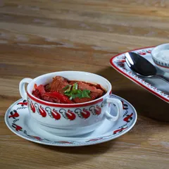 Блюдце «Мезень» Принц Гуси фарфор D=145,H=18мм белый,красный, изображение 3