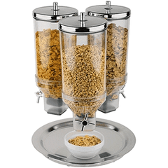 Dispenser for muesli 3 containers  steel, plastic  4.5 l , H=53.5, L=38, B=38cm  metallic, transparent.