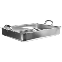 Tray 2 handles  stainless steel , H=15, L=60, B=44 cm  metal.