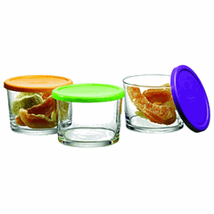 Round jar with lid “Basic” [3 pcs]  glass, plastic  220 ml  D=8, H=6 cm  clear, multi-colored.