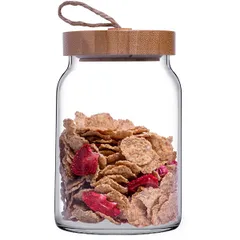 Банка «Вуди» круглая с крышкой стекло,дерево 0,86л D=90,H=138мм прозр., изображение 4