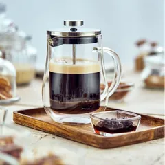 Френч-пресс «Флорал» с двойными стенками стекло борос.,сталь нерж. 0,6л D=12,5,H=18,B=14,5см прозр.,, изображение 2