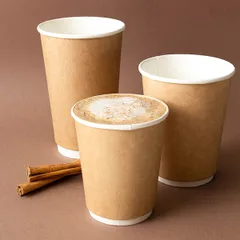 Стакан бумажный одноразовый двухслойный[18шт] картон 400мл D=90,H=135мм св.корич., изображение 2