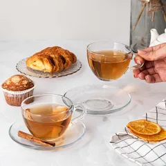 Чайная пара стекло 180мл D=90/136,H=66мм прозр., изображение 2