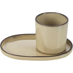 Стакан для горячих напитков «Карактэр» керамика 80мл D=58,H=58мм бежев.,коричнев., изображение 2