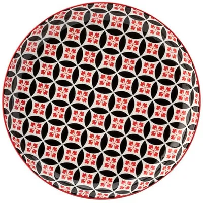 Тарелка фарфор D=200,H=25мм красный,черный