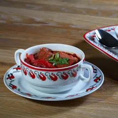 Чашка бульонная «Мезень» Принц Лебеди фарфор 380мл D=95/115,H=60мм белый,красный, изображение 2