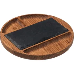 Менажница «Нова» 4 секции круглая, вставка из натурального сланца дуб D=25,H=3см