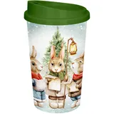 Стакан для горячих напитков «Зайки» с крышкой полипроп. 400мл зелен.