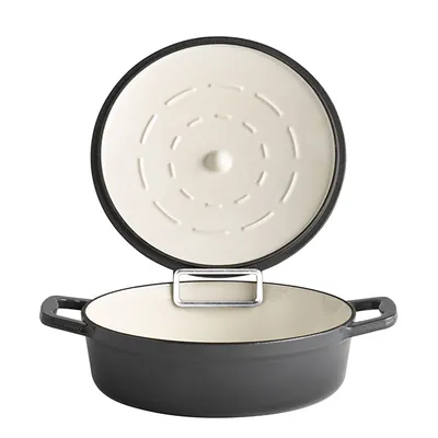 Кастрюля «5 звезд» для сервировки с держателем крышки (индукция) эмалиров.чугун 2,5л D=25,H=7см антр, Цвет: Антрацит, Объем по данным поставщика (мл): 2500, изображение 2