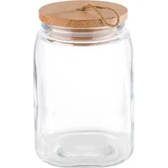 Square jar with lid “Woody”  glass, wood  2.5 l , H=21.5, L=14, B=14cm  clear.