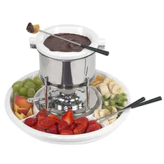 Мармит для фондю д/шоколада + вилочки керамика,сталь нерж. 0,6л D=32/15,H=22см белый,металлич., изображение 2