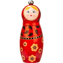 Handmade mill “Matryoshka”  wood, stainless steel  D=48, H=175mm  red, multi-colored.