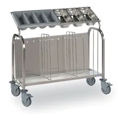 Trolley for plates and cutlery  stainless steel , H=101.4, L=111.2, B=54cm  silver.