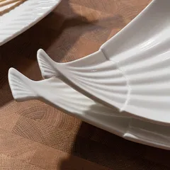 Блюдо «Кунстверк» веер фарфор ,H=40,L=265,B=230мм белый, изображение 4