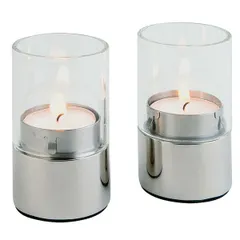 Candlestick [2 pcs]  glass, stainless steel  D=5, H=8 cm  steel, transparent.