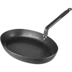 Oval frying pan. for fish blue steel ,H=55,L=325,B=240mm black,silver.