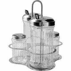 Набор для специй соль, перец, масло, уксус стекло,сталь нерж. D=19,H=18,L=19см прозр.,металлич.