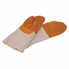 Mittens for pastry chef t=300C (pair)  leather , L=42.5, B=15cm  orange, gray