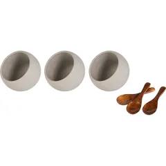 Set of buffet containers “Moon” with spoons [3 pcs]  plastic, wood  50 ml  D=80, H=75mm  gray, brown.