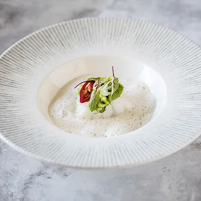 Тарелка для пасты «Ирис» фарфор 400мл D=28см белый,серый, изображение 5