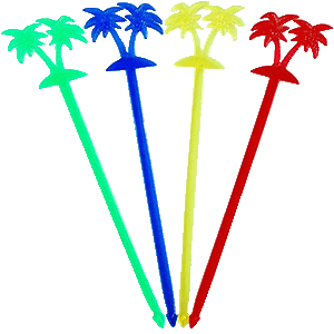 Мешалки для коктейлей «Пальма»[50шт] пластик ,L=20,5см разноцветн.