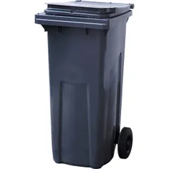 Garbage container on rubber wheels plastic 120l ,H=95,L=48,B=48cm gray