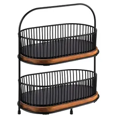 Этажерка 2 яруса металл,дерево ,H=37,5,L=31,B=17см черный