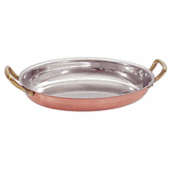 Oval serving pan. 2 handles  stainless steel, copper , H=4, L=34/30, B=22 cm  copper, metal.