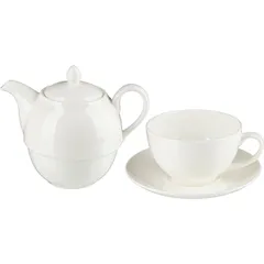 Teapot with cup 260 ml and saucer  bone porcelain  460 ml , H=12.4 cm  white