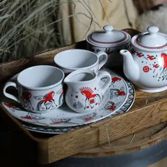 Молочник «Мезень» Классик Кони фарфор 130мл D=71/94,H=69мм белый,красный, изображение 2